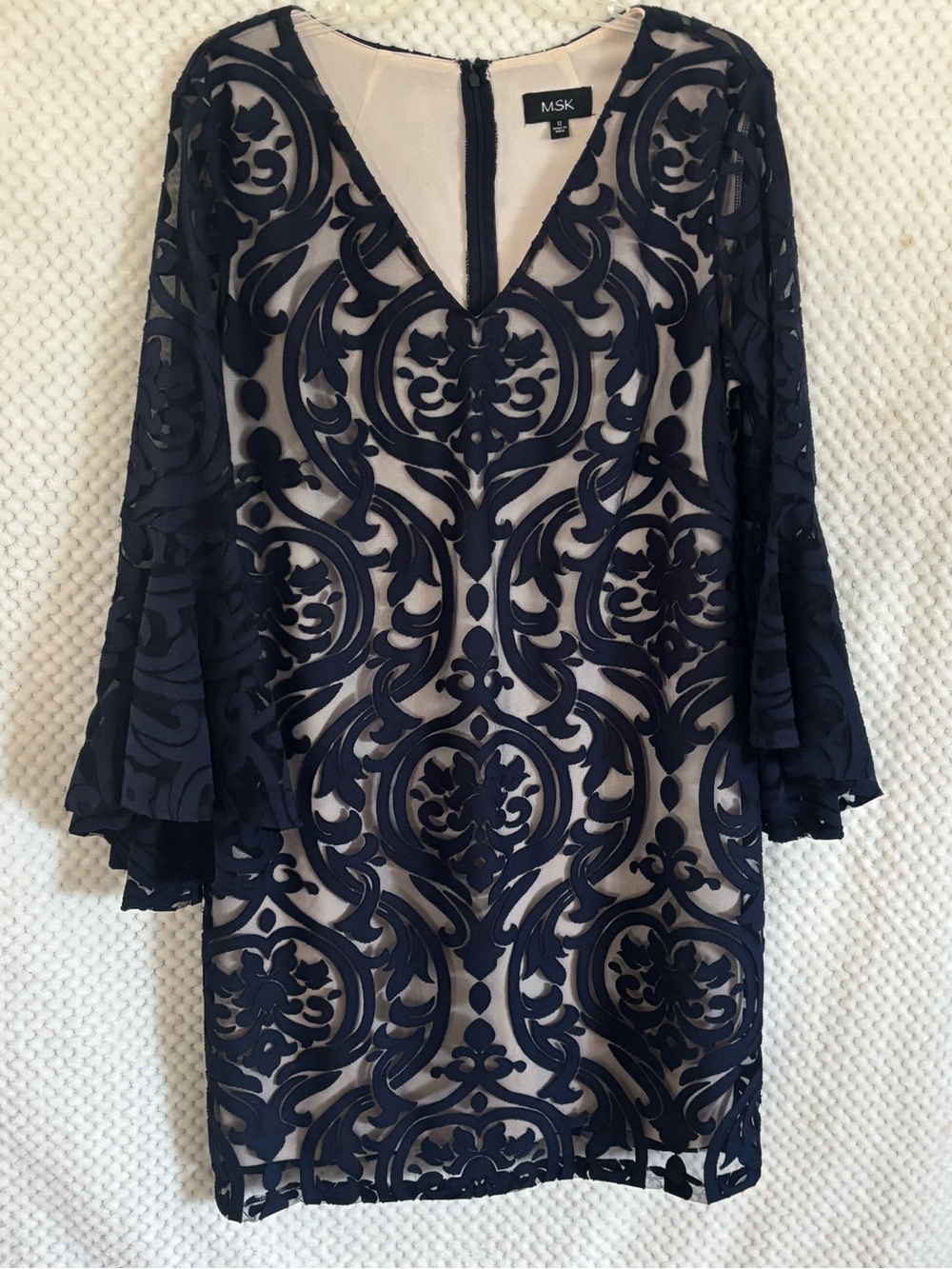 MSK Navy Lace Overlay Mini Dress with Nude Lining